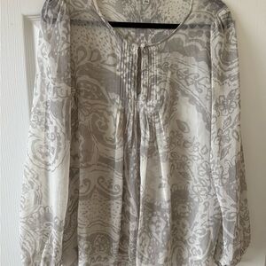 CAbi Sheer Gray and White Blouse